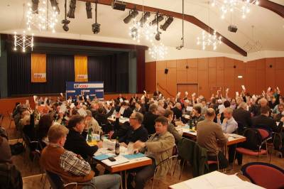 Die Delegierten bei einer Abstimmung